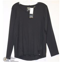 RIBBED CREW TOP WITH ORNAMENTAL NECK LINE SIZE MED