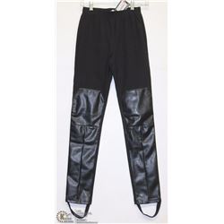 BLACK STRETCH PANTS W/FAUX LEATHER FRONT SZ XSM