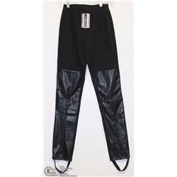BLACK STRETCH PANTS W/FAUX LEATHER FRONT SZ XSM
