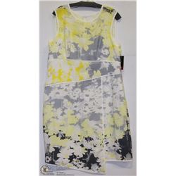 SLEEVELESS GREY & YELLOW PRINT DRESS SIZE 14