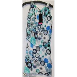 SLEEVELESS WHITE & TEAL DRESS SIZE 6