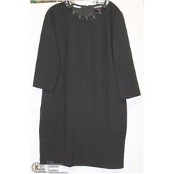 BLACK BOMBER DRESS W/FAUX LEATHER NECKLINE SIZE 14