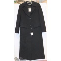 BLACK LONG BUTTON UP FELT COAT SIZE 2