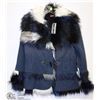 Image 1 : BLACK & NAVY FAUX FUR TRIMMED COAT SIZE 10