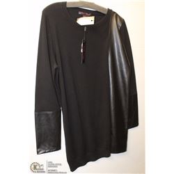 BLACK TUNIC WITH FAUX LEATHER CUFFS SIZE LARGE