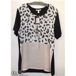 BLACK & PINK SHORT SLEEVE BLOUSE SIZE 12