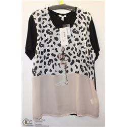 BLACK & PINK SHORT SLEEVE BLOUSE SIZE 14