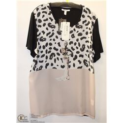 BLACK & PINK SHORT SLEEVE BLOUSE SIZE 16