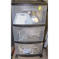 3 DRAWER CART WITH CONTENTS OF ASSORTED HARDWARE,