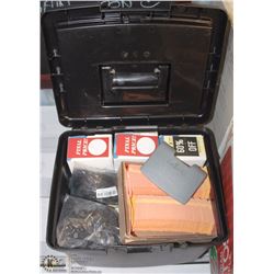 PLASTIC CARRY CASE FULL OF PRICING TAGS
