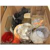Image 1 : BOX OF ASSORTED GLASS CONTAINERS, DECORATIVE ROCKS