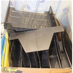 BOX OF ASSORTED OFFICE TRAYS & FILES
