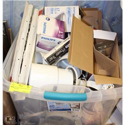 BIN OF HALOGEN TRACK LIGHTING & EXTRA BULBS