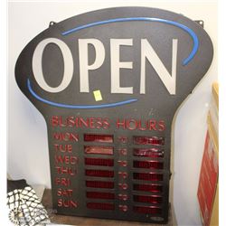 NEON OPEN SIGN WITH BUSINESS HOURS