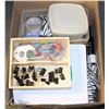 Image 1 : BOX OF ASSORTED OFFICE ITEMS, STORE BAGS AND MORE