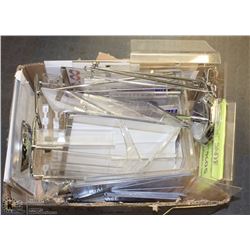 BOX OF PLEXI-GLASS & METAL SIGN STANDS & PRICING