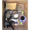 Image 1 : BOX OF KITCHEN ITEMS, INCLUDES STAINLESS KETTLE,