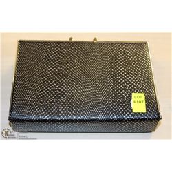 BLACK & SILVER HARD SHELL EVENING BAG WITH CHAIN