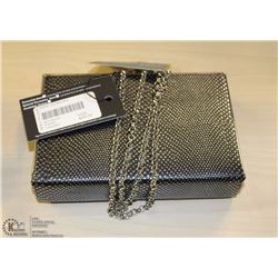 BLACK & SILVER HARD SHELL EVENING BAG WITH CHAIN