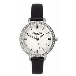 KENNETH COLE BLACK LEATHER STRAP WHITE DIAL