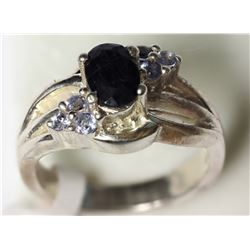 #4-STERLING SILVER SAPPHIRE AND TANZANITE RING