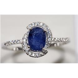 #7-STERLING SILVER SAPPHIRE & CUBIC ZIRCONIA RING