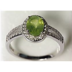 #10-STERLING SILVER PERIDOT & CUBIC ZIRCONIA RING