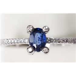 #13-STERLING SILVER SAPPHIRE & CUBIC ZIRCONIA RING