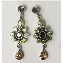 #15-STERLING SILVER PERIDOT,CITRINE,GARNET EARRING