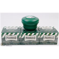 THREE PACKS OF PRORASO SHAVING SOAP IN A BOWL