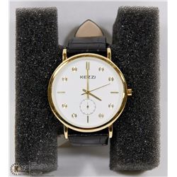 KEZZI WATCH WHITE FACE AND BLACK STRAP