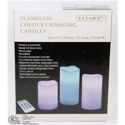 3 PACK REMOTE CONTROL PILLAR CANDLES (COLOR