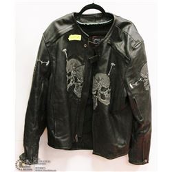 LEATHER MOTORCYCLE JACKET WITH SKULLS 3XL