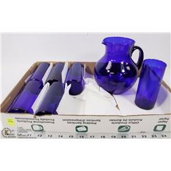 BLUE COBALT PITCHER AND GLASSES SET
