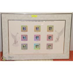 FRAMED 23X33 1999-2000 CANADA POST STAMP DESIGNS