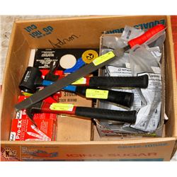LARGE BOX OF HAND TOOLS AND MORE