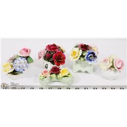 LOT OF 5 ENGLISH BONE CHINA FLORAL DISPLAYS