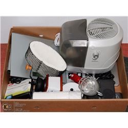 HUMIDIFIER/SCALE AND MISC HOME + OFFICE ITEMS