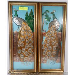 PAIR OF VINTAGE 9X23 HONG KONG PEACOCK PICTURES