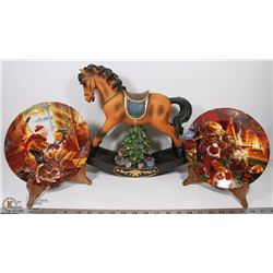 FLAT WITH LIGHTED CHRISTMAS ROCKING HORSE AND