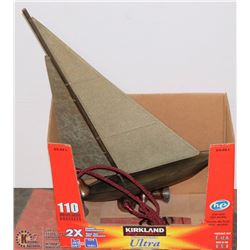 WOOD & TIN SAILBOAT ORNAMENT WITH CAST IRON BELLS