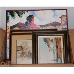 LOT OF 3 ESTATE PICTURES & ONE PAINTING, FRAMED