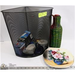 WIRE BASKET WITH 2 COLLECTIBLE ASIAN DISHES
