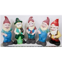 5 DWARF/ELVES" GARDEN FIGURINES