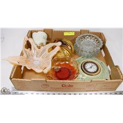 LOT OF VINTAGE GLASSWARE AND CLOCK
