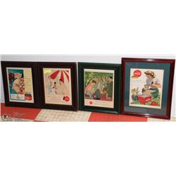 LOT OF FOUR 15X18 FRAMED 1950 COCA COLA ADS