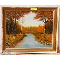 VINTAGE OIL ON CANVAS FRAMED FALL PICTURE