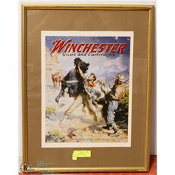 FRAMED 19X25 WINCHESTER GUN/AMMO PICTURE AD