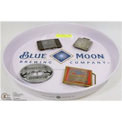 4 VINTAGE BELT BUCKLES: CANADIAN CLUB, COORS,