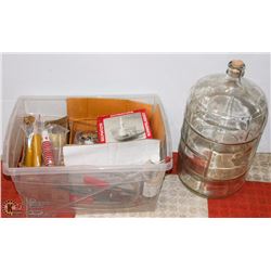WINE MAKING SUPPLIES INCL JUG, AND TOTE WITH